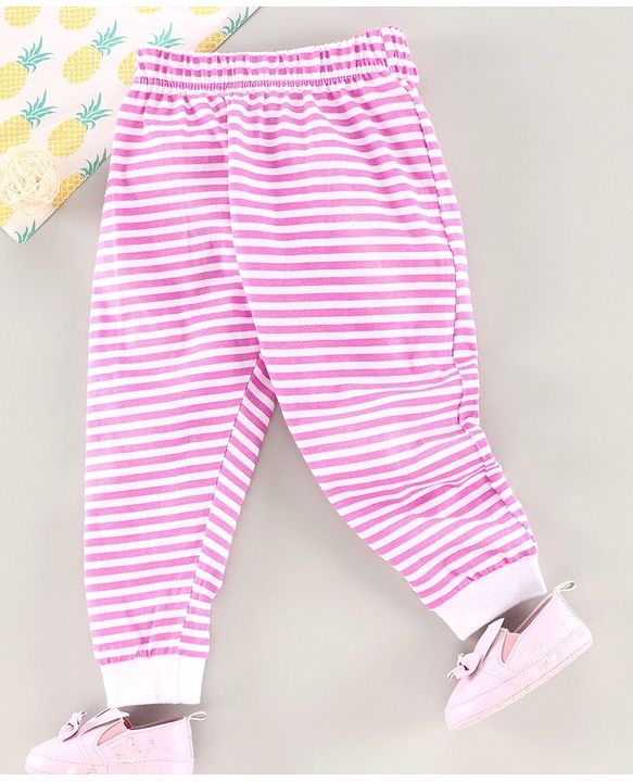 Babyhug Full Length Striped Lounge Pant - White Pink