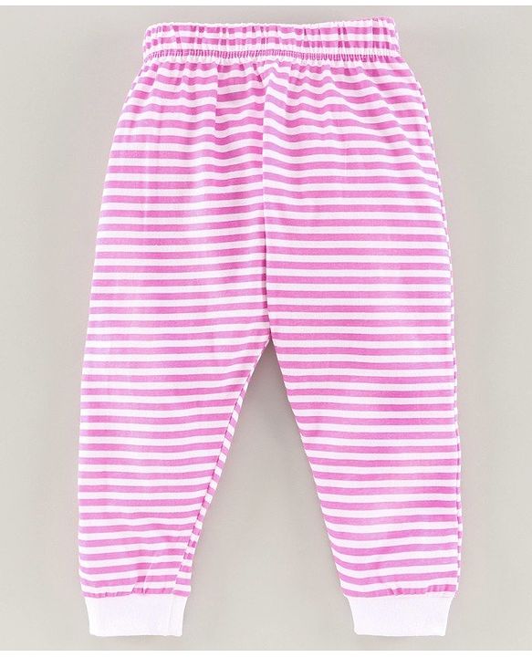 Babyhug Full Length Striped Lounge Pant - White Pink