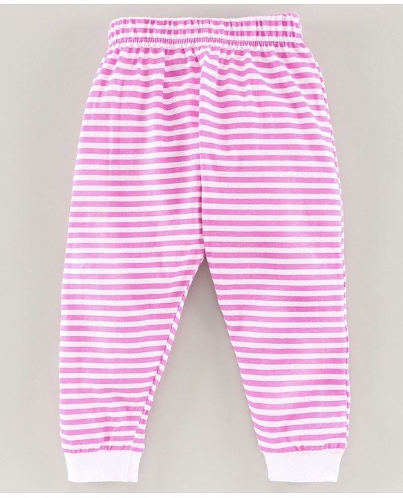 Babyhug Full Length Striped Lounge Pant - White Pink