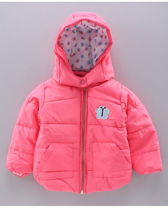 Babyhug Full Sleeves Padded Jacket Butterfly Patch Print - Pink