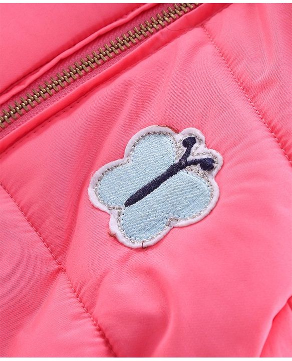 Babyhug Full Sleeves Padded Jacket Butterfly Patch Print - Pink