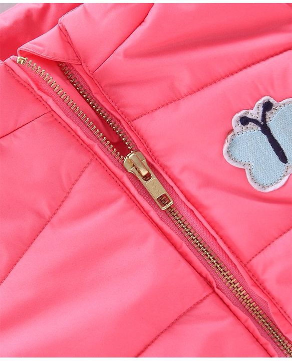 Babyhug Full Sleeves Padded Jacket Butterfly Patch Print - Pink