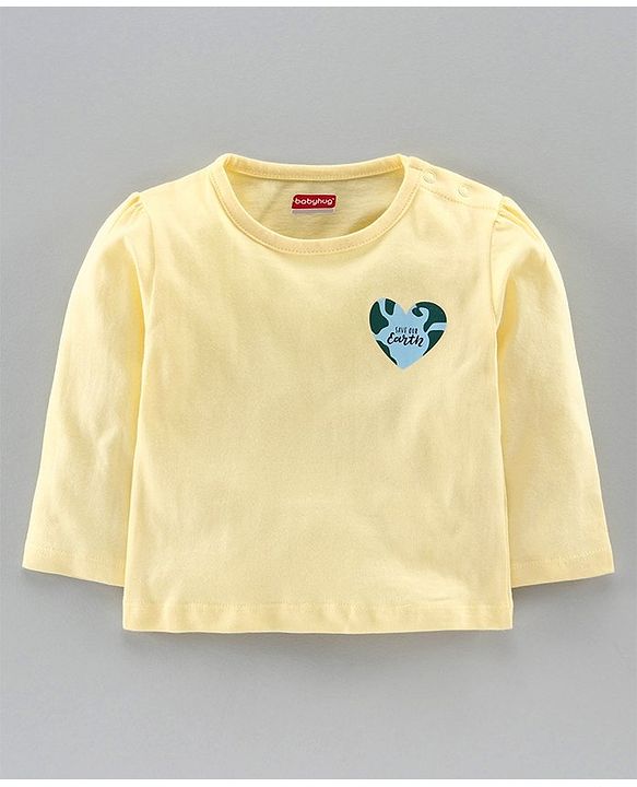 Babyhug Organic Cotton Full Sleeves Tee Heart Print Pack of 3 - Blue Pink Yellow