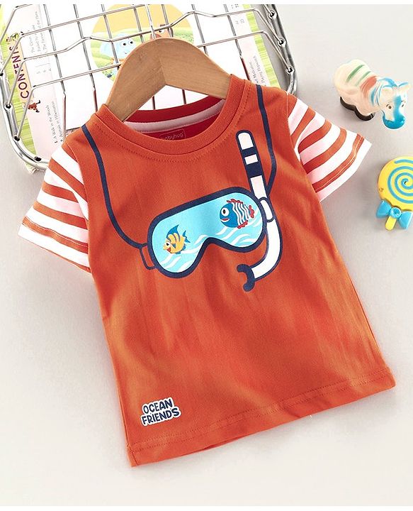 Babyhug Half Sleeves Tee Fish Print - Orange