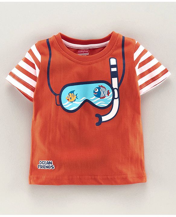 Babyhug Half Sleeves Tee Fish Print - Orange