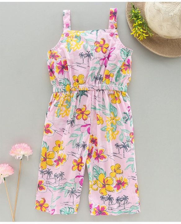 Babyhug Full Length Jumpsuit Floral Print - Pink