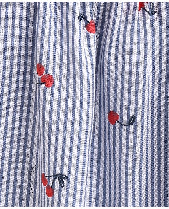 Babyhug Three Fourth Sleeves Off Shoulder Striped Top Cherry Print - Blue