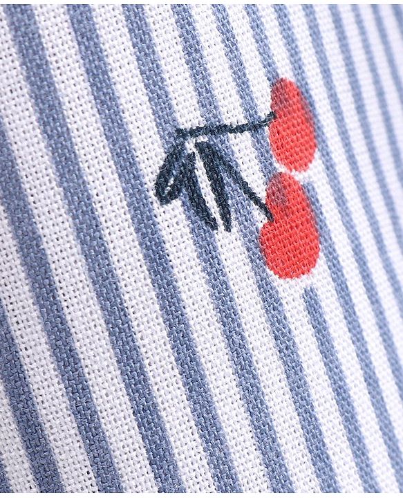 Babyhug Three Fourth Sleeves Off Shoulder Striped Top Cherry Print - Blue