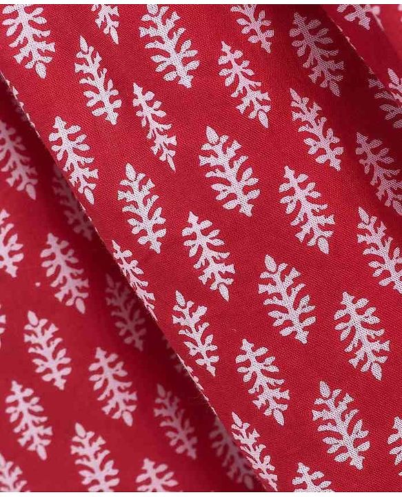 Babyhug Three Fourth Sleeves Ethnic Dress Leaves Print - Red