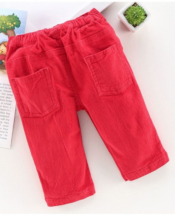 Babyhug Full Length Corduroy Pant Heart Embroidered - Red