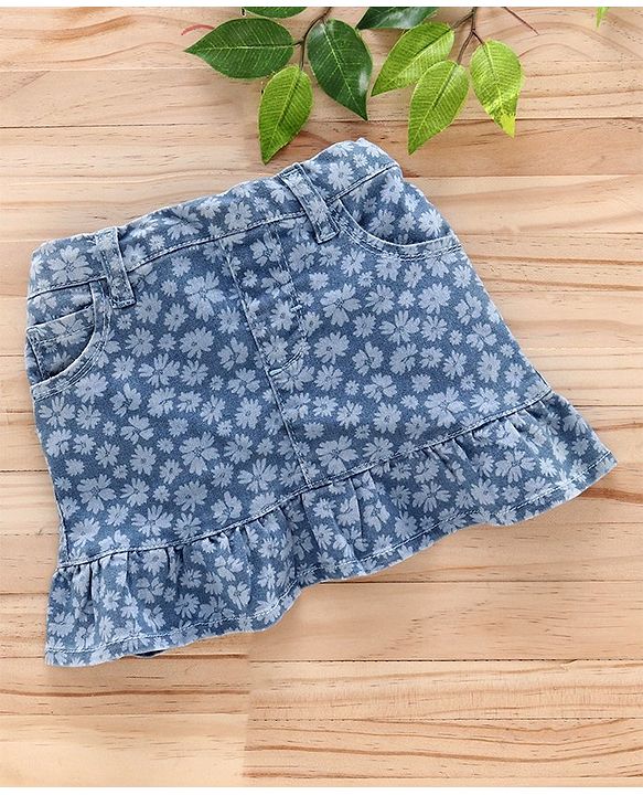 Babyhug Denim Skirt Floral Print - Blue