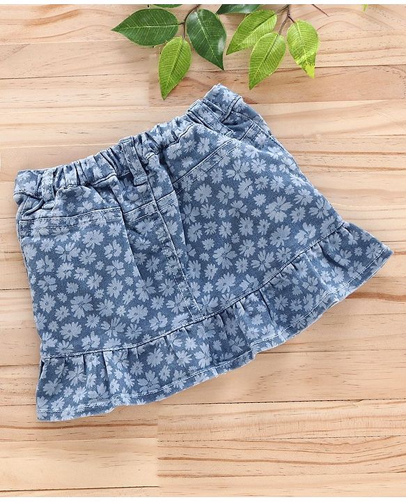 Babyhug Denim Skirt Floral Print - Blue