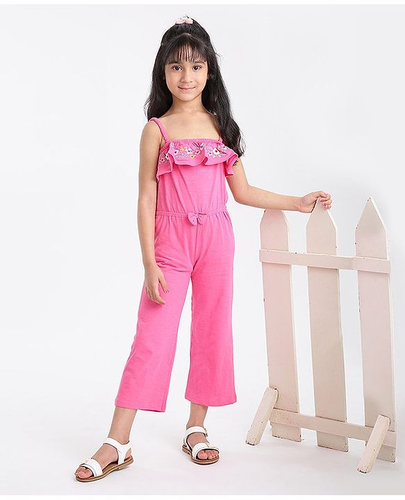 Babyhug Singlet Floral Embroidered Jumpsuit - Pink