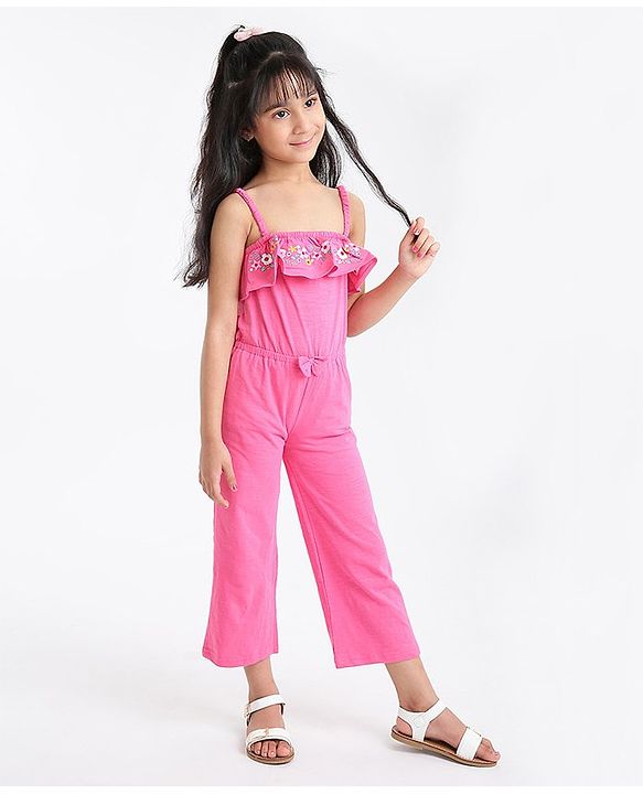 Babyhug Singlet Floral Embroidered Jumpsuit - Pink