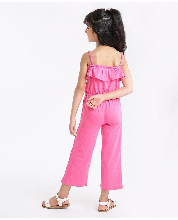 Babyhug Singlet Floral Embroidered Jumpsuit - Pink