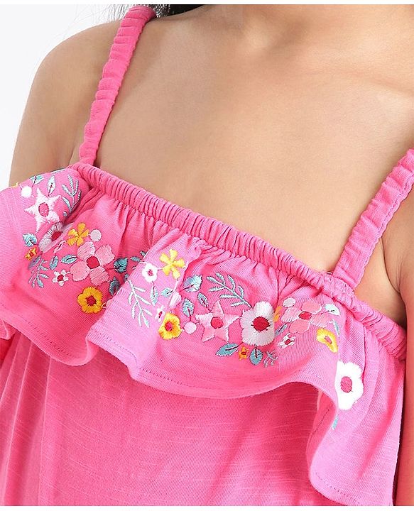 Babyhug Singlet Floral Embroidered Jumpsuit - Pink
