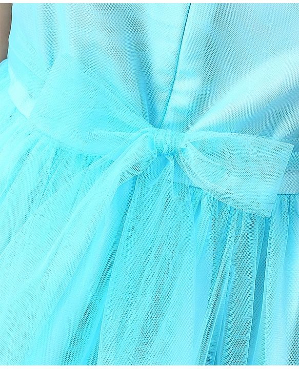 Babyhug Sleeveless Frock with Sequin Bow & Hem - Blue