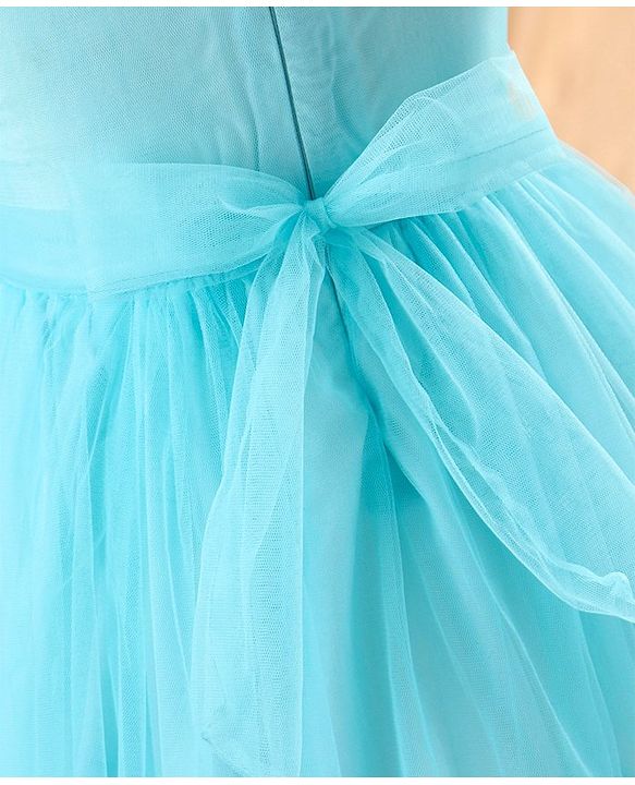 Babyhug Sleeveless Frock with Sequin Bow & Hem - Blue