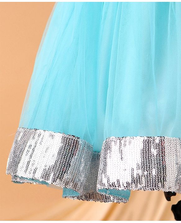 Babyhug Sleeveless Frock with Sequin Bow & Hem - Blue