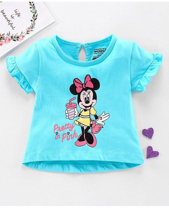 Babyhug Short Sleeves Biowashed Top Minnie Mouse Print - Blue