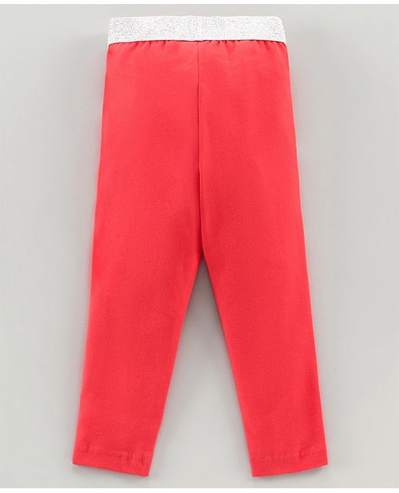 Babyhug Full Length Leggings Glitter Star Print - Red