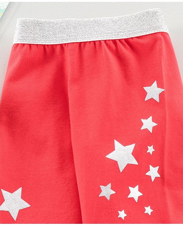 Babyhug Full Length Leggings Glitter Star Print - Red