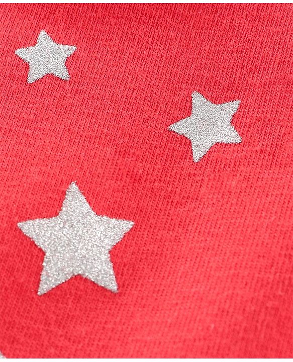 Babyhug Full Length Leggings Glitter Star Print - Red