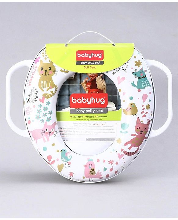 Babyhug Soft Potty Seat With Handle Cat Print - White