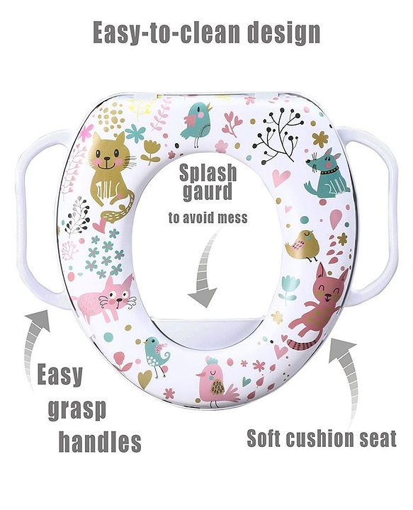 Babyhug Soft Potty Seat With Handle Cat Print - White