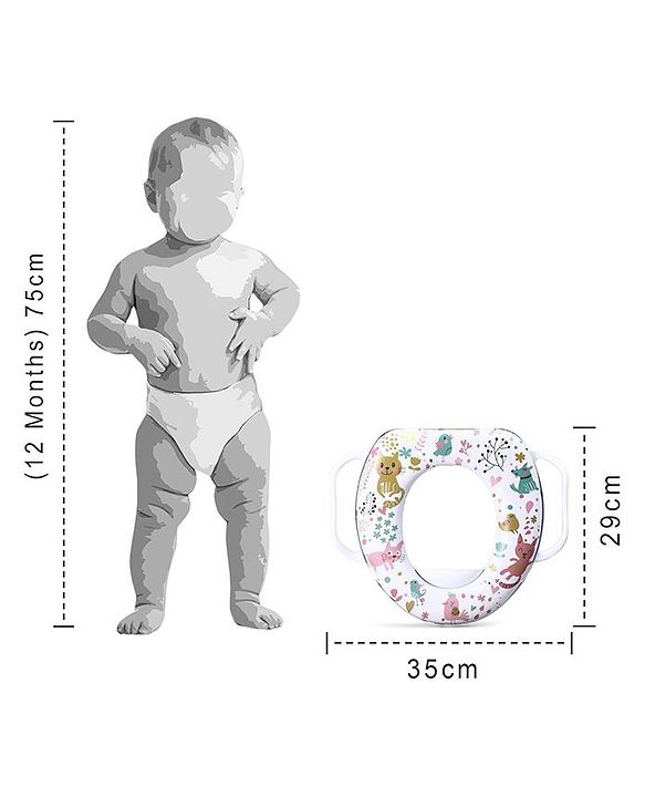 Babyhug Soft Potty Seat With Handle Cat Print - White