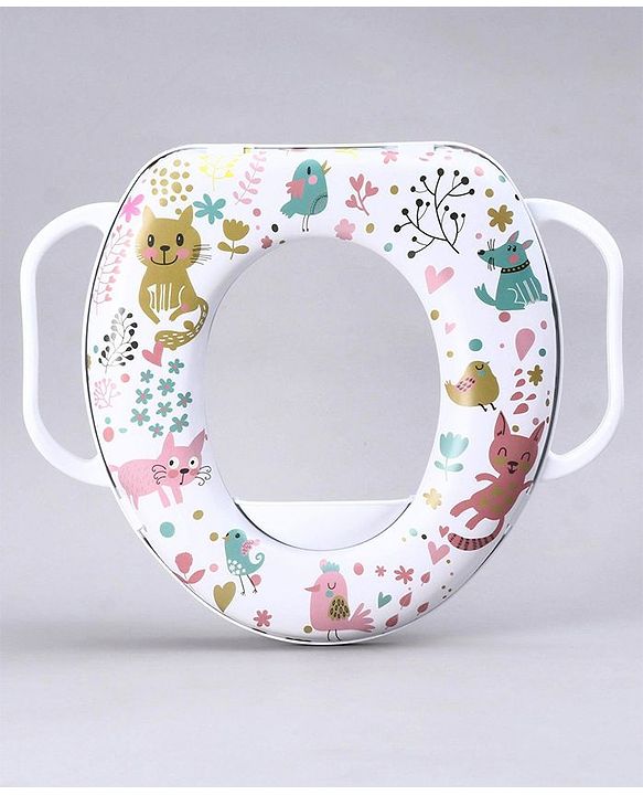 Babyhug Soft Potty Seat With Handle Cat Print - White