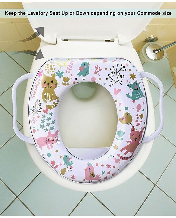 Babyhug Soft Potty Seat With Handle Cat Print - White