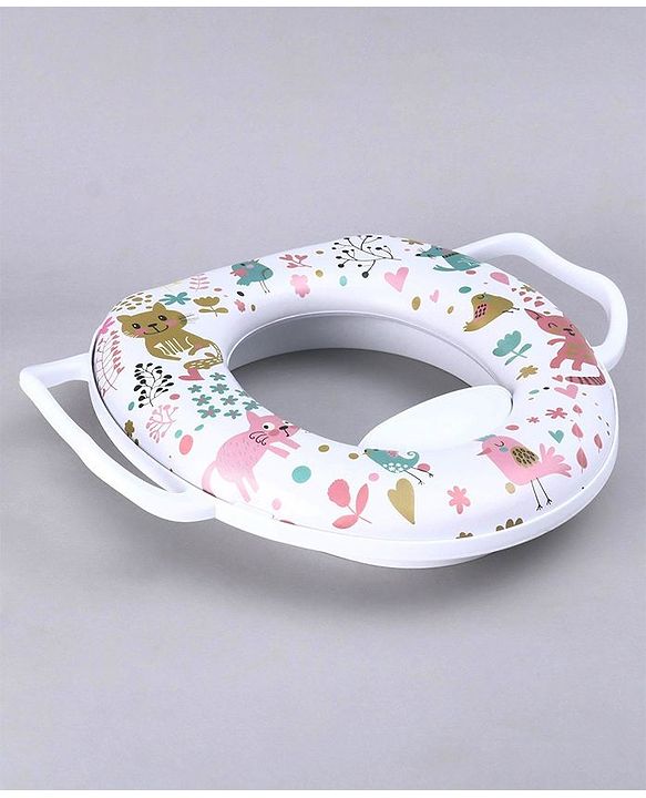 Babyhug Soft Potty Seat With Handle Cat Print - White