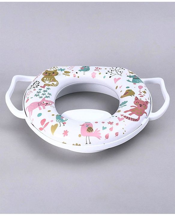 Babyhug Soft Potty Seat With Handle Cat Print - White