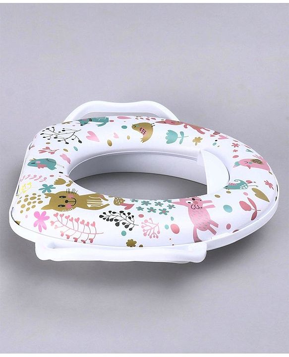 Babyhug Soft Potty Seat With Handle Cat Print - White