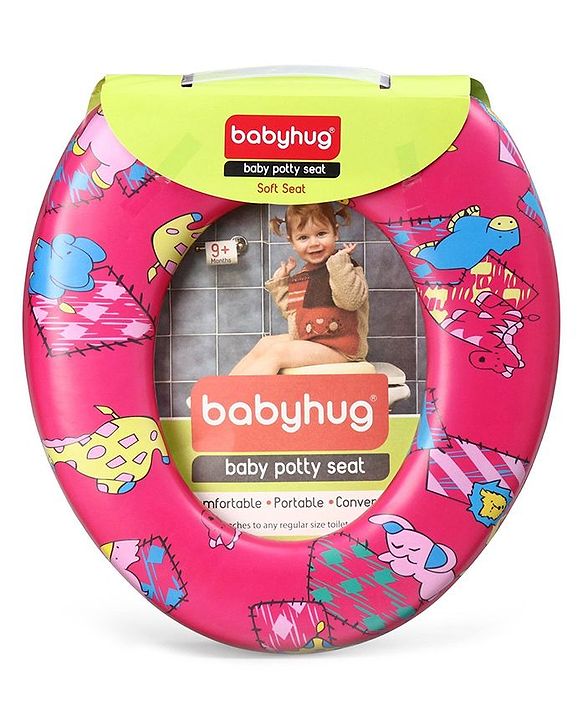 Babyhug Soft Potty Seat Crocodile And Elephant Print - Pink