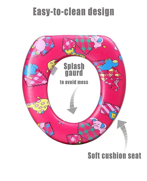 Babyhug Soft Potty Seat Crocodile And Elephant Print - Pink
