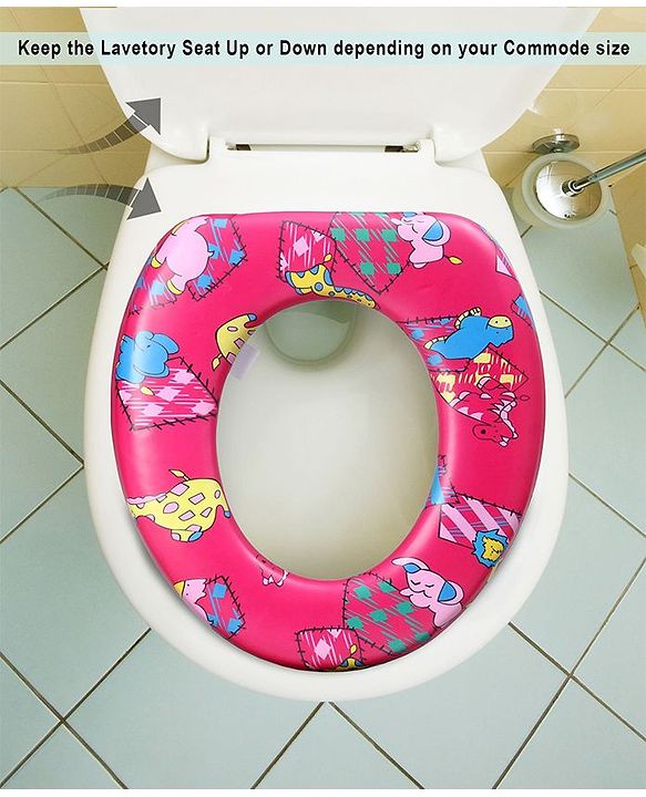 Babyhug Soft Potty Seat Crocodile And Elephant Print - Pink