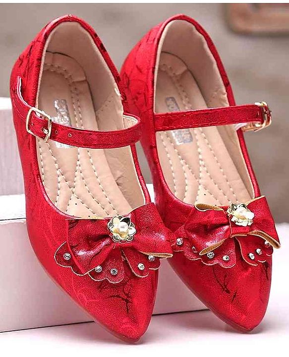 Cute Walk by Babyhug Party Wear Belly Shoes Bow Applique - Red