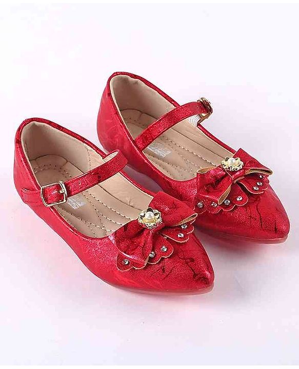 Cute Walk by Babyhug Party Wear Belly Shoes Bow Applique - Red