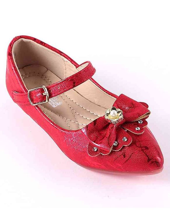 Cute Walk by Babyhug Party Wear Belly Shoes Bow Applique - Red