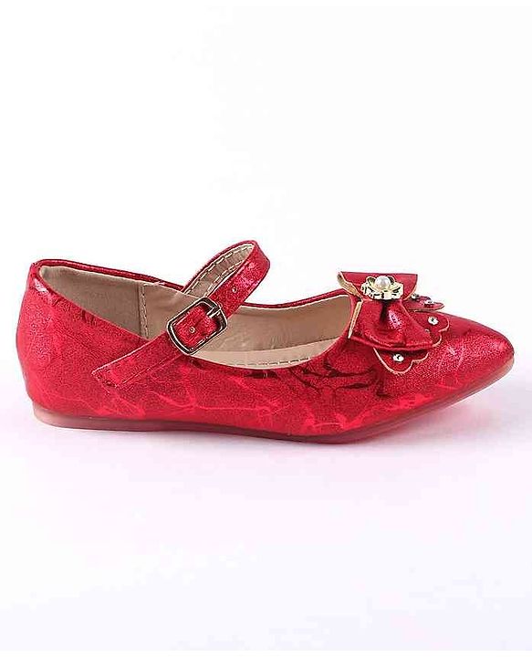 Cute Walk by Babyhug Party Wear Belly Shoes Bow Applique - Red