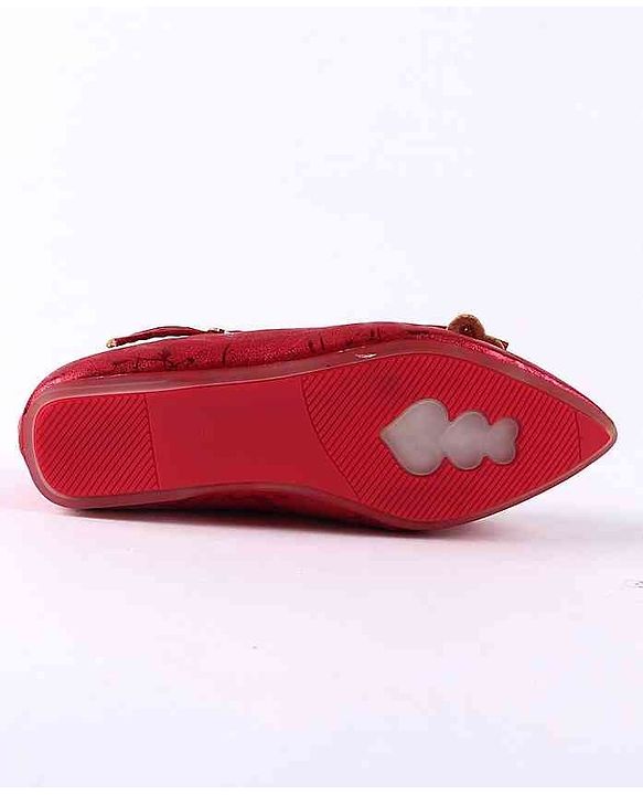 Cute Walk by Babyhug Party Wear Belly Shoes Bow Applique - Red