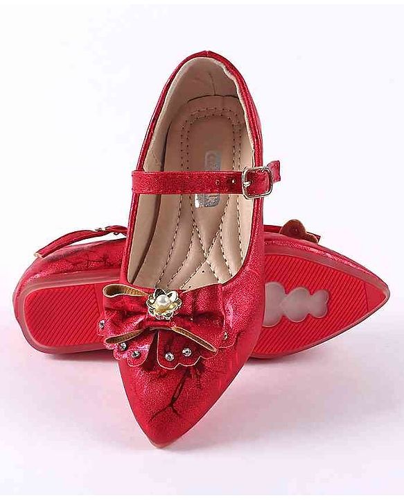 Cute Walk by Babyhug Party Wear Belly Shoes Bow Applique - Red