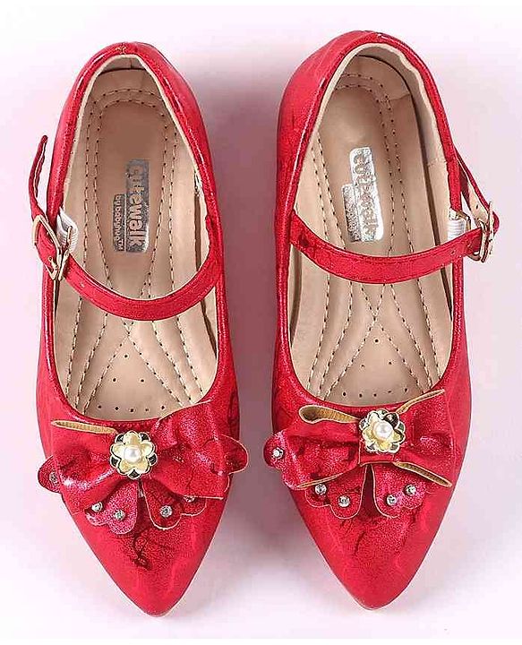 Cute Walk by Babyhug Party Wear Belly Shoes Bow Applique - Red