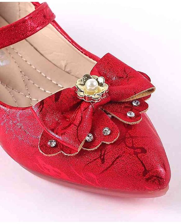 Cute Walk by Babyhug Party Wear Belly Shoes Bow Applique - Red