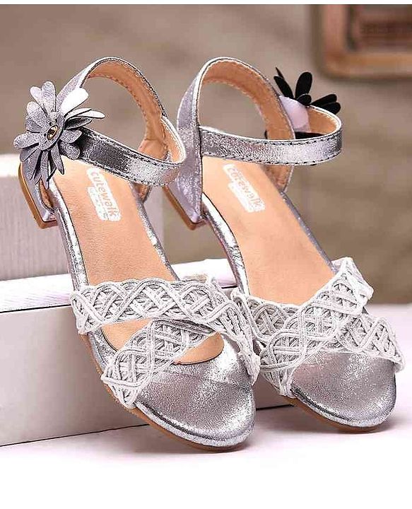 Cute Walk by Babyhug Party Wear Sandals Floral Appliques - Silver - EU 24 Multi Color
