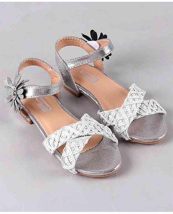 Cute Walk by Babyhug Party Wear Sandals Floral Appliques - Silver - EU 24 Multi Color