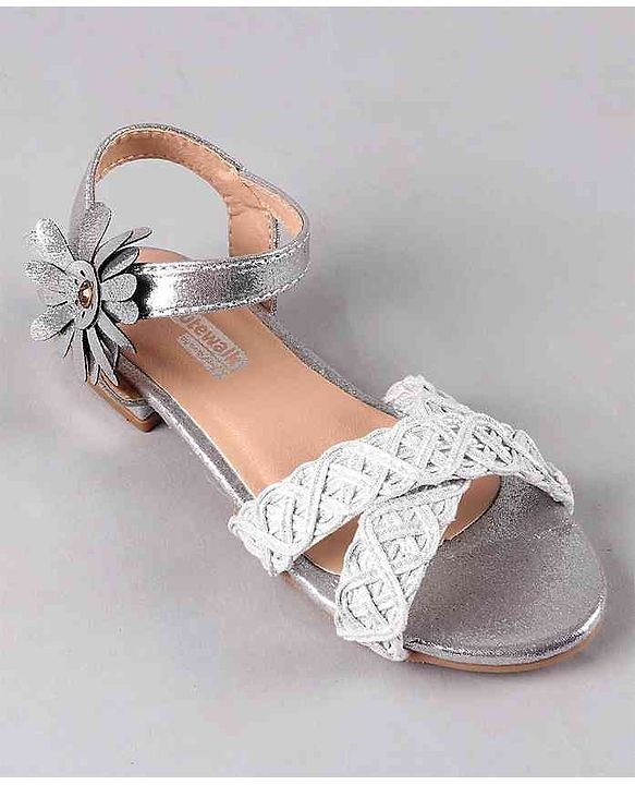 Cute Walk by Babyhug Party Wear Sandals Floral Appliques - Silver - EU 24 Multi Color