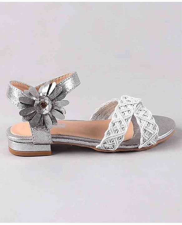 Cute Walk by Babyhug Party Wear Sandals Floral Appliques - Silver - EU 24 Multi Color
